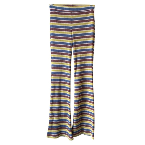 ZARA Y2K Ribbed Knit Pants Boho Flare Multicolor Striped Elastic Waist Size S - Picture 1 of 7